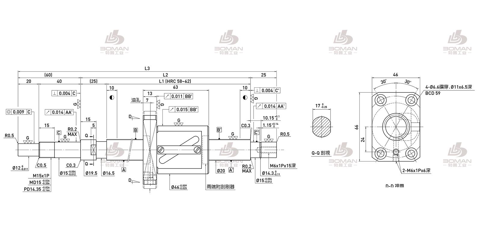 HIWIN上银 R20-20A1-FSW-310-420-0.018 上银滚珠丝杆三维