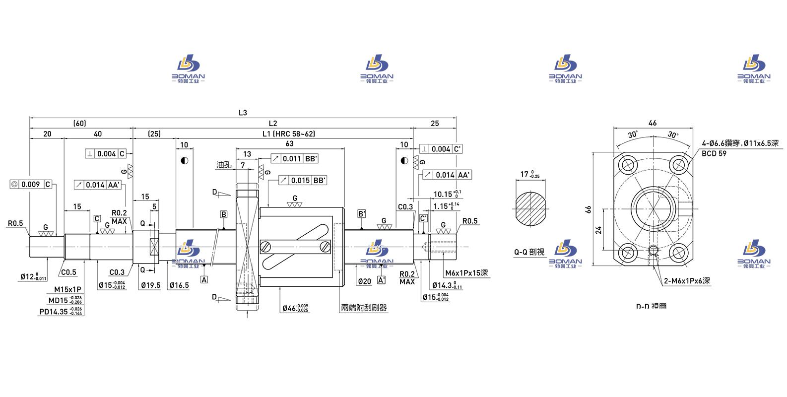 HIWIN上银 R20-20A1-FSW-510-620-0.018 上银fsi丝杠模型